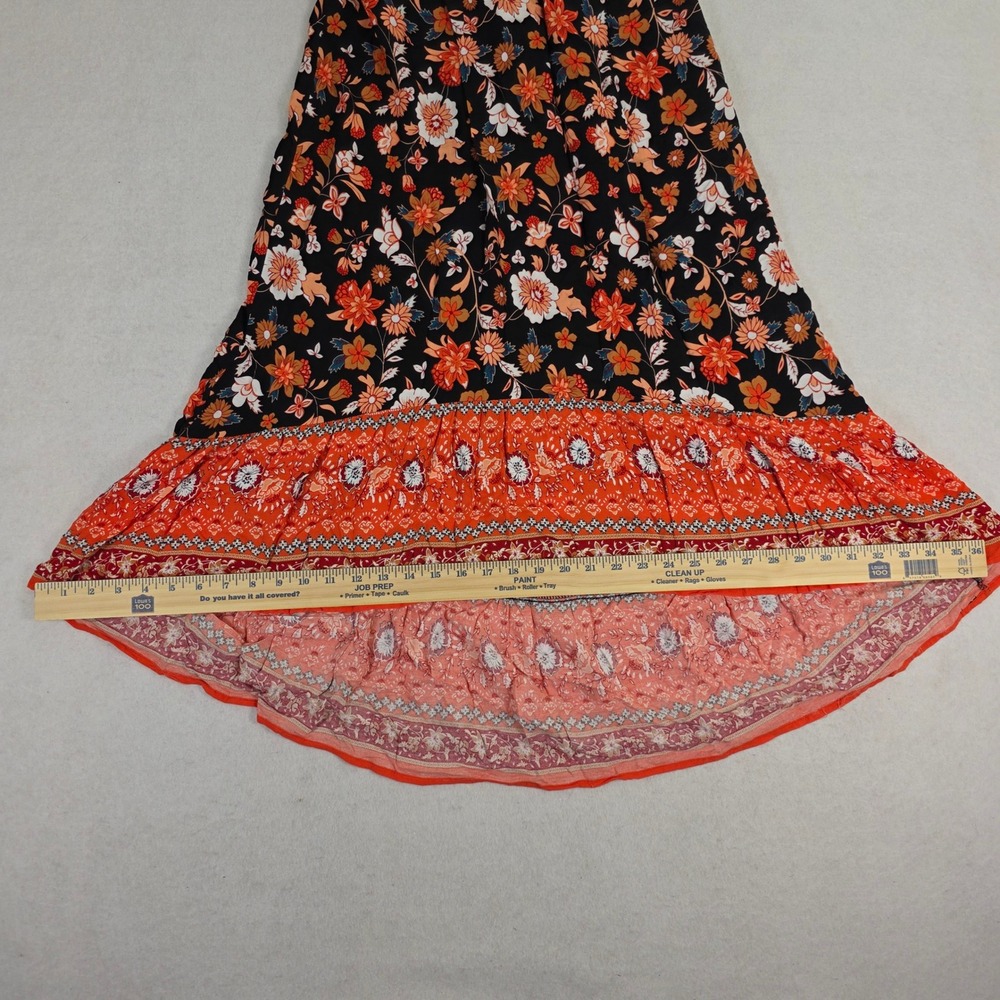 Prettygarden Women Large‎ Maxi Dress Black Orange Floral Boho High Low Excellent - Picture 5 of 11